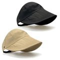 2 Pcs Women's Trendy Breathable Sun Hat, 2026 New Wide Brim UV Protection Hollow Top Sun Hat Summer Beach Packable Visor - color: Khaki + Black