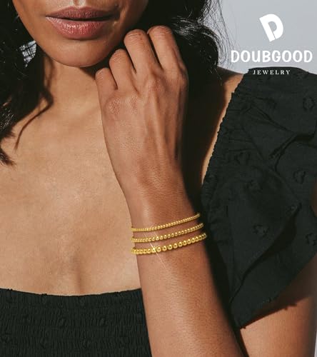 doubgood Gold Bracelets for Women, 5 Piece 14K Gold Plated Bracelet Stack Beaded Ball Jewelry Sets Gifts for Women - color: Style 4-Gold-7.25IN-(3+4+5mm)