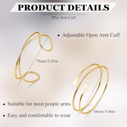 2Pcs Arm Cuff Gold Upper Arm Cuff for Women Adjustable Upper Arm Bracelets Open Irregular Arm Bangle Minimalist Coil Swirl Armlets Armband Jewelry - style: styleB gold