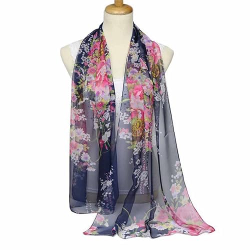Xyueanlo Fashion Scarves for Women Lightweight Elegant Scarf Sunscreen Wraps Shawls - color: Peony Navy Blue