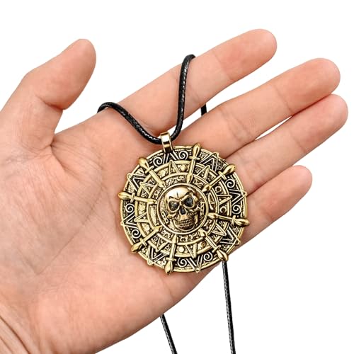 2PCS Pirate Coin Necklace,Pirate Skull Necklace for Kids,Halloween Costume Accessories for Pirate Party Cosplay