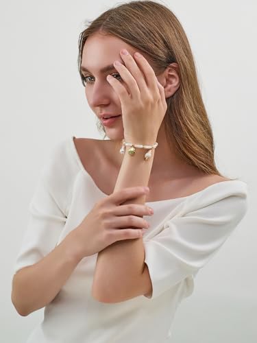 Gold Charm Bracelet for Women Boho Adjustable Shell Starfish Bracelet Summer Beach Ocean Statement Bracelets - color: White bead bracelet