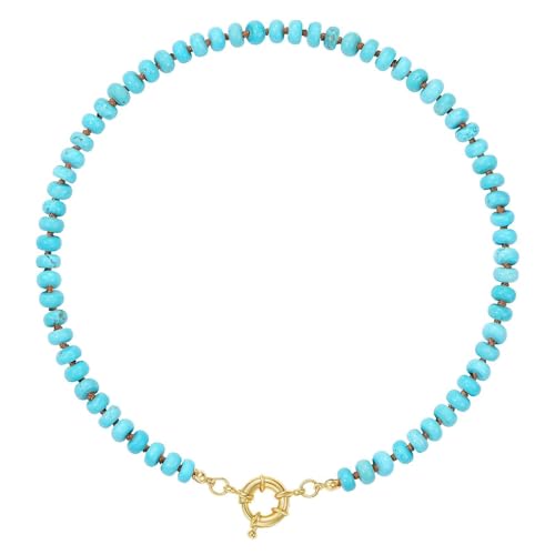 KissYan Beaded Gemstone Necklace for Women, Natural Stone Beach bead Necklace, 18" Boho Summer Handmade Jewelry Gifts - color: Turquoise
