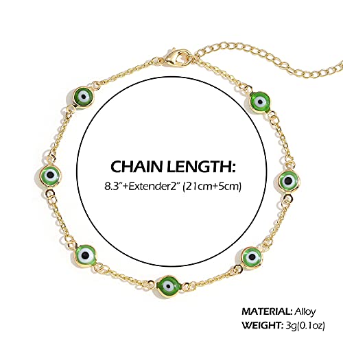 SLOONG Evil Eye Beaded Anklet Bracelets for Women, 14K Gold Plated Ankle Bracelet Jewelry Beach Beads Anklet Set Ankle Bracelets for Women - color: Green