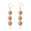 Lightweight Boho Thread Raffia Earrings for Women Handmade Braided Straw Wicker Lantern Ball Earrings Summer Beach Bohemian Geometric Earrings Holiday - color: brown