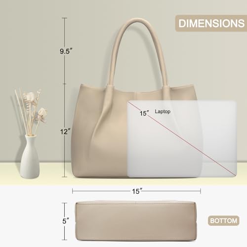 KKXIU Tote Bag for Women Vegan Leather Shoulder Purse Large Capacity Travel Bag - color: Beige