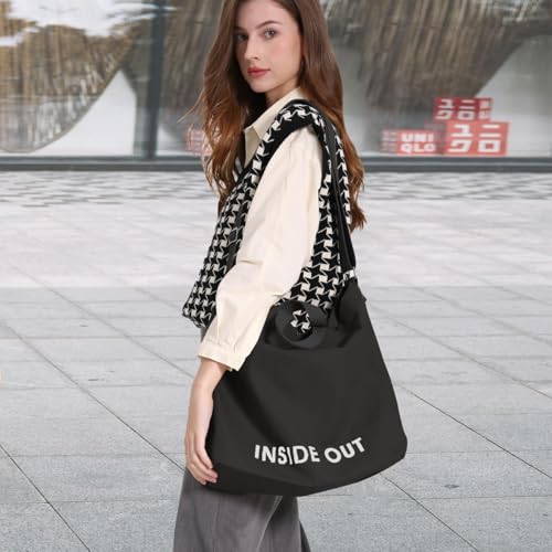 Canvas Tote Bag For Women inside out bag Crossbody Handbag with Adjustable Strap and Coin Purse for Work,Travel,Grocery - color: Black