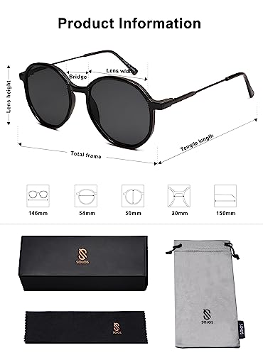SOJOS Trendy Designer Hexagon Round Sunglasses for Women Fashion Big Shades Geometric Women Sunglasses SJ2181 - color: Black