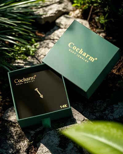 COCHARM 14k Solid Gold 16g Labret Studs Real Yellow Gold Medusa Monroe Madonna Stud Lip Piercing Helix Cartilage Conch Earring Stud - color: Yellow Point-6mm