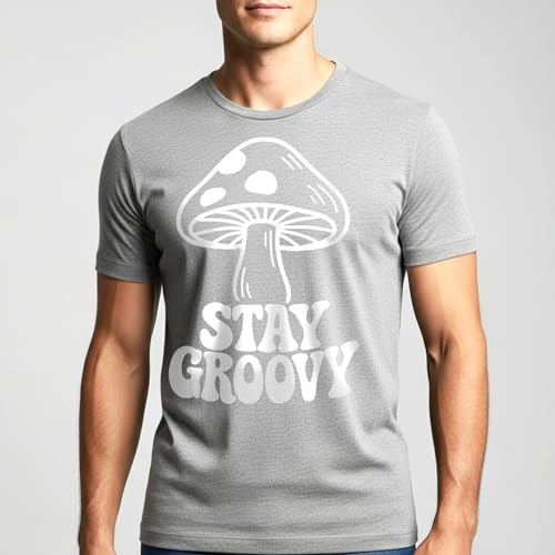 Stay Groovy Mushrooms T-Shirt– Retro Aesthetic Apparel – 100% Cotton Unisex Tee - color: Gray, size: Large