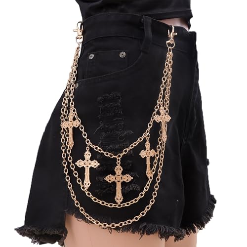 Layered Pants Chain for Men Women Punk Chain Hip Hop Jewelry Clothing Accessories Vintage Jeans Chains - style: Gold three layered