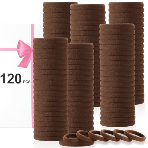 LuSeren 120 Pcs No Damage Hair Ties for Thick Hair, Large Soft Seamless Nylon Hair Elastics for Women, Ponytail Holders, Hair Accessories – brown - color: Brown