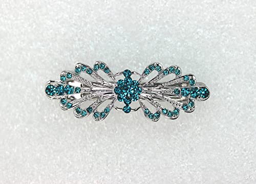 Faship Malibu Blue Teal Small Mini Floral Hair Barrette Clip - color: Malibu Blue