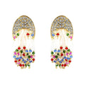 Crystal Beaded Tassel Drop Earrings, Rhinestone Gold Tone, Bohemian Dangle Statement Jewelry for Women