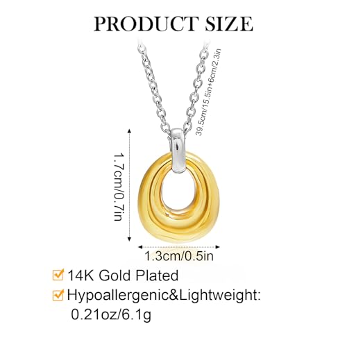 Dainty Oval Pendant Necklace for Women 18K Gold Plated Small Irregular Circle Charm Cute Boho Necklace Statement Chains Minimalist Jewelry - color: B-Gold & Silver