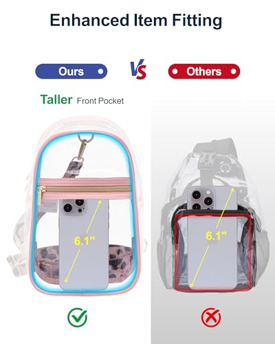 PACKISM Clear Sling Bag Stadium Approved - Clear Bag for Stadium Events & Holographic Bag for Music Festivals Jacquard Strap - color: 04_pink