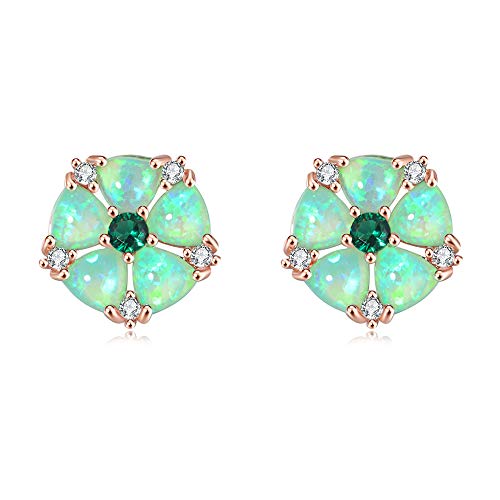 CiNily Flower Earrings,Opal Stud Earrings Sterling Silver or White Gold/Rose Gold Plated Ladies Flower Stud Earrings Cute Unique Earrings for Girls - color: green