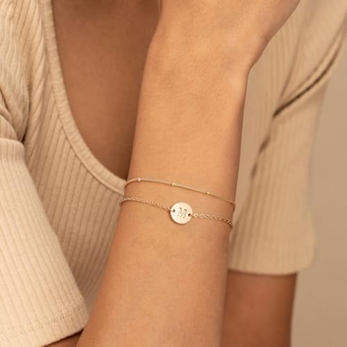 MONOZO Gold Initial Bracelets for Women Girls Jewelry Gifts Trendy - Dainty 18K Gold Plated Disc Monogram Letter A-Z Initial Bracelets for Women Girls Teens Personalized Letter Bracelet Birthday Gifts - color: Gold, style: T