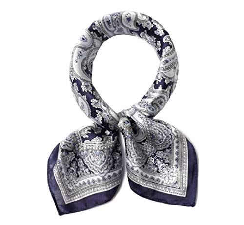 ANDANTINO 100% Mulberry Silk Scarf -21” Square Neckerchief with Gift Packed - color: Blue Paisley