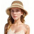 Floppy Big Beach Straw Hats for Women Foldable Summer Wide Brim Packable Sun Hat Womens Travel Straw Fedora Hat - color: Khaki-beige