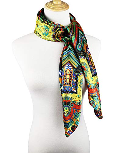 vabovin Satin Head Scarf for Women Silk Like Hair Scarf, 35 x 35 in | Silk Feel Fabric, Hair Wrap for Sleeping, Headscarf and Neck Scarf, Square Bandana Style, Fashion Accessory - color: 007 Yellow Paisley