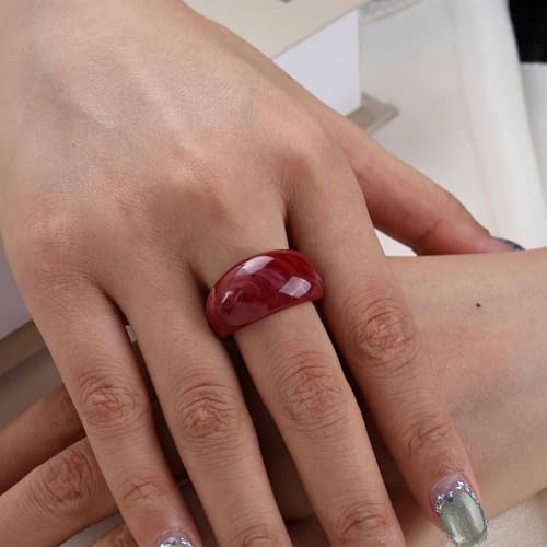 Vintage White Acrylic Ring Acrylic Chunky Wide Rings Resin Statement Ring Resin Dome Rings Not Adjustable Minimalist Geometric Plastic Knuckle Finger Y2K Jewelry for Women - color: Red