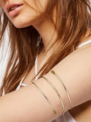 Minimalist Arm Cuff Bracelet Layered Armband Elegant Cuff Bangle Round Bracelet Stackable Geometric Jewelry for Women Men - color: 3layered gold