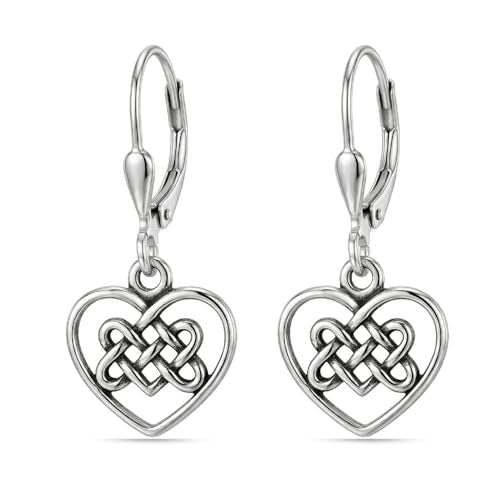LeCalla 925 Sterling Silver Leverback Drop Earrings | Lightweight Celtic-Knot Filigree Heart Teardrop Dangle Earring for Women's Gift for Her - color: Heart Celtic Knot