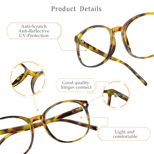 LifeArt Round Blue Light Blocking Glasses, Computer Glasses, Gaming Glasses, TV Glasses for Women Men (Brown Tortoise, No Magnification) - color: 17_days_brown Tortoise, size: +0.00(No Magnification)