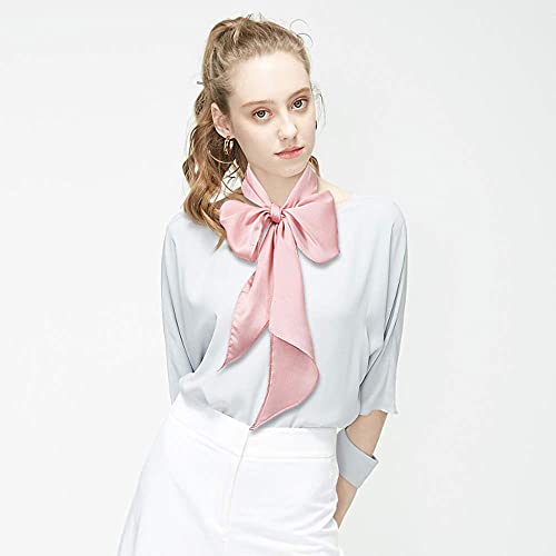 GERINLY Solid Color Long Neckerchief Pure Skinny Scarf Necktie for 50's Costume Party Wedding Cosplay Accessory Headband - color: Pink