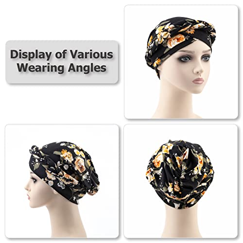 African Women Turban Caps Pre-Tied Twisted Turbans Head Scarf for Women Hair Wraps Cover Beanie Cancer Chemo Headwear - color: Black