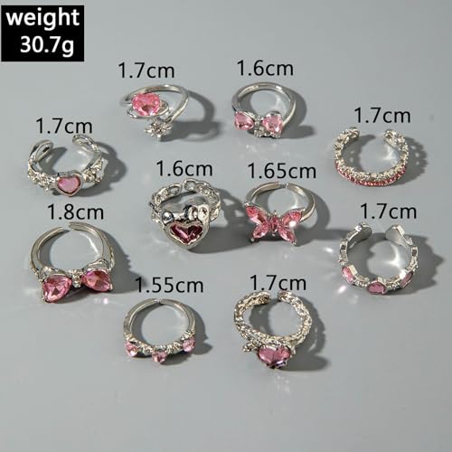 Gold Rings for Women Non Tarnish Stackable Rhinestone Moon Star Rings Dainty Stacking Pearl Butterfly Midi Pinky Thumb Joint Finger Knuckle Ring Set Gold Non Tarnish Jewelry Gifts Trendy Stuff - color: P Silver Bow Rings 10Pcs