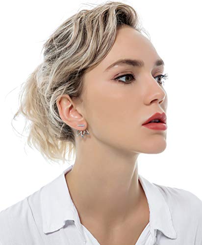 Tornito 6-12 Pairs Lotus Flower Earring Studs Chic CZ Earrings Jackets For Women Silver Rose Gold Tone - color: C:6 Pairs, Silver Tone