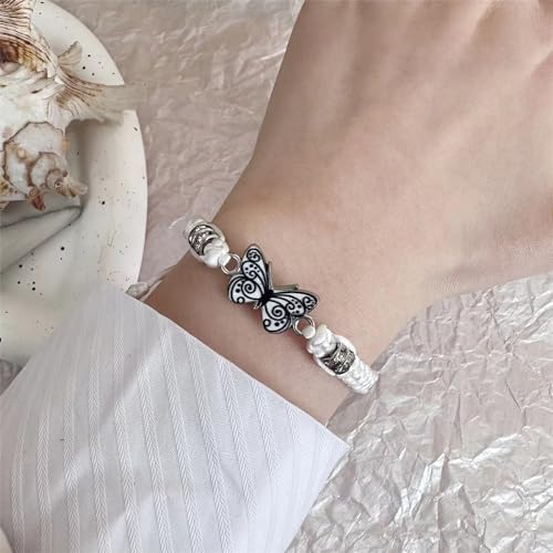 Butterfly Bracelets for Women Colorful Charm Woven Adjustable Strings Butterfly Bracelets Cute Handmade Boho Adjustable Braided Rope for Couple Women Friendship BFF Party Family Jewelry - color: white