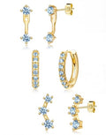 3 Pairs Dainty Small 4th of July Earrings for Women Trendy, Birthstone Stud Huggie Hoop Jacket Stack for Cartilage Helix, Gold Plated Hypoallergenic Cute Women Fashion Accessories Western Jewelry Gifts - color: 12Blue Created Topaz-Dec (Gold)