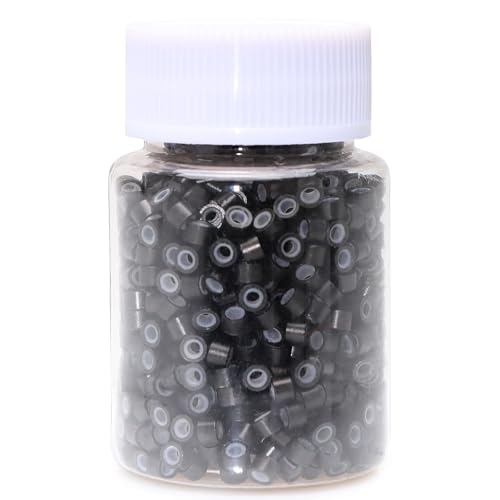 NIACONN 1000pcs 4 mm Tinsel Hair Extensions Beads, Silicone Lined Ring Micro Link I-tip Beads for Hair Extension - Black - color: Black, size: 4mm