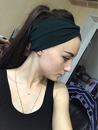 DRESHOW 6 Pack Turban Wide Headbands for Women Headwraps Knotted Elastic Yoga Workout Solid Color Hair Accessories - color: 6 Pack Ribbing Cross Headbands B