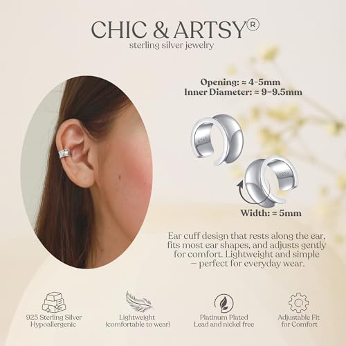 CHIC & ARTSY 925 Sterling Silver Ear Cuffs for Women, Non Piercing Clip On Cartilage Cuffs, Adjustable Fake Conch & Helix Earrings, Gold Plated & Oxidized Various Styles - color: ear cuff #12