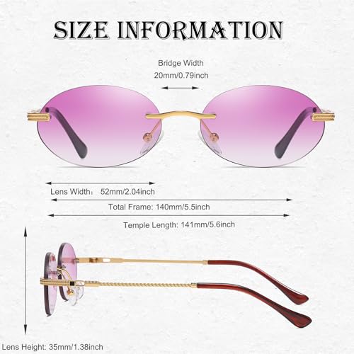 Retro Oval Sunglasses Rimless Small Round Glasses Frameless UV400 Men Women Fashion Shades - color: Purple