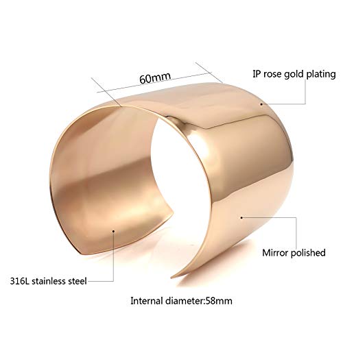 Stainless Steel Smooth Polished Open Cuff Bangle Bracelet for Women Lady Girls Gift - color: Rose gold