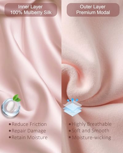 100% Mulberry Silk Bonnet for Sleeping Women Men, Real Silk Lined Bonnets for Curly Hair, Braid Sleep Cap Black Womens - color: Pink