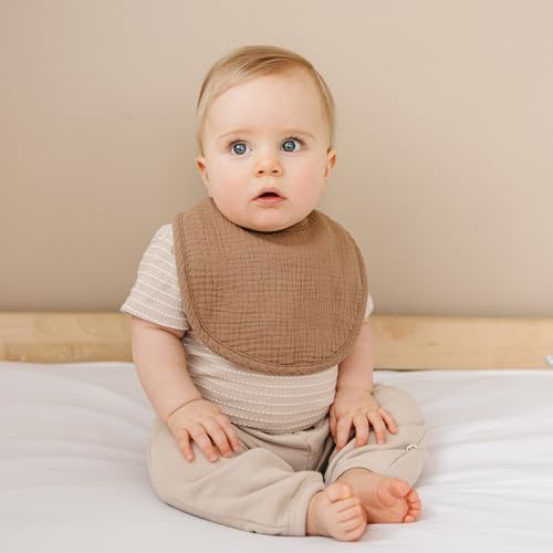 Konssy Muslin Baby Bibs 8 Pack Baby Bandana Drool Bibs Cotton for Unisex Boys and Girls, Soft Absorbent Set for Teething and Drooling - color: Terracotta