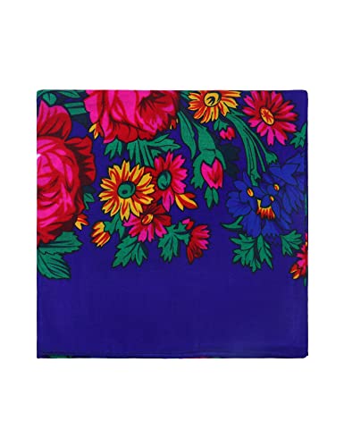 MJ SERECA Acrylic Bandana Printed Hair Scarf Square Ukrainian Head Scarf Floral Babushka Neck Scarf for Women 30"/42"/60" - color: 1 Pack-d 60"