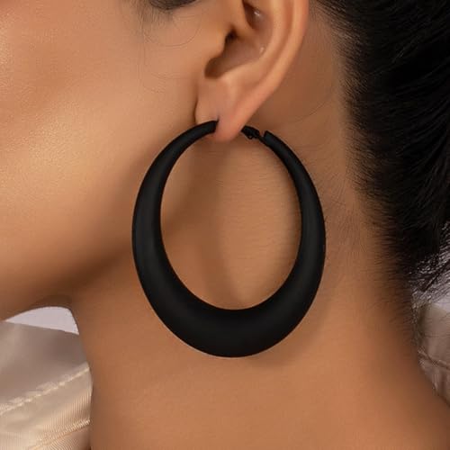 Chunky Gold Large Hoop Earrings for Women, Dainty 14K Gold Big Circle Round Statement Earrings Silver Trendy Thick Hoops Ear Jewelry for Anniversary - color: Black 1.96in