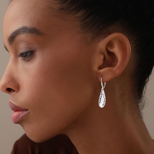LeCalla 925 Sterling Silver Drop & Dangle Earrings for Women | Handmade Hammered Textured Drop Dangle Earring Jewelry | Women's Hammered Earrings Jewelry for Gift Mom Wife - color: Teardrop