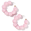 Raffia Hoop Earrings Statement Boho Beaded Earrings Cute Rattan Handmade Colorful Jewelry for Women Unique Summer Outfits - color: Pink