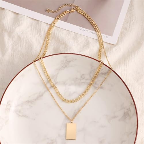 Gold Necklaces for Women Gifts - 14K Gold Plated Necklace for Women Necklaces for Her Tiny Fashion Jewelry for Teens，for Women Friends Jewelry Gifts，Necklace Gold Jewelry Birthday Gifts - style: Double layered square pendant necklace