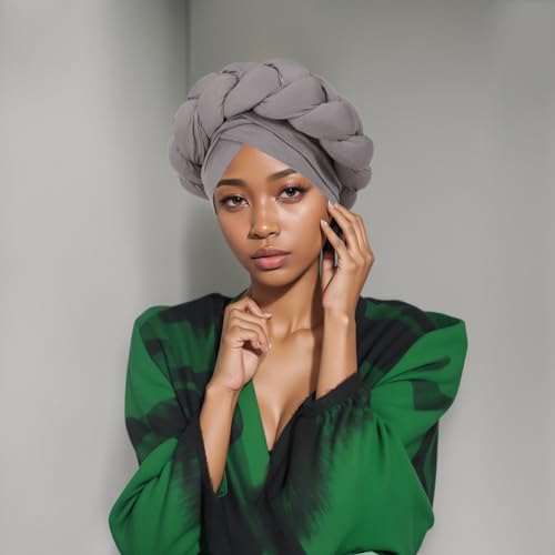 XEPST African Turban Head Wrap Big Braid Cross Turban Hat for Women, 2 Pieces Twisted Head Wraps Pre-Tied Stretchy Soft Chemo Headwear