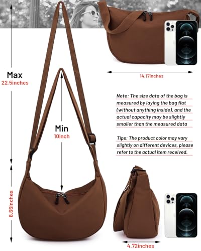 Crossbody Crescent Bag for Women Men Trendy, Crescent Sling Bag with Adjustable Strap, 2 Zippers Lightweight - color: Dark Brown