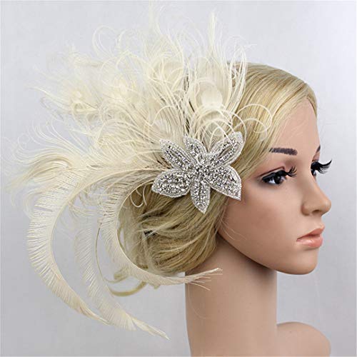 Fascinator Peacock Feather Hair Clips Flapper Headband Art Deco 20's Accessories for Women - color: 09white